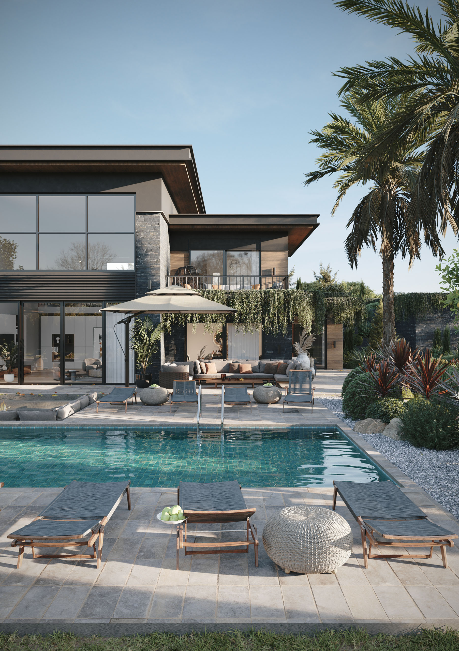 Bahas Lüks Villa - Modern Geometrik Villa & Peyzaj Render